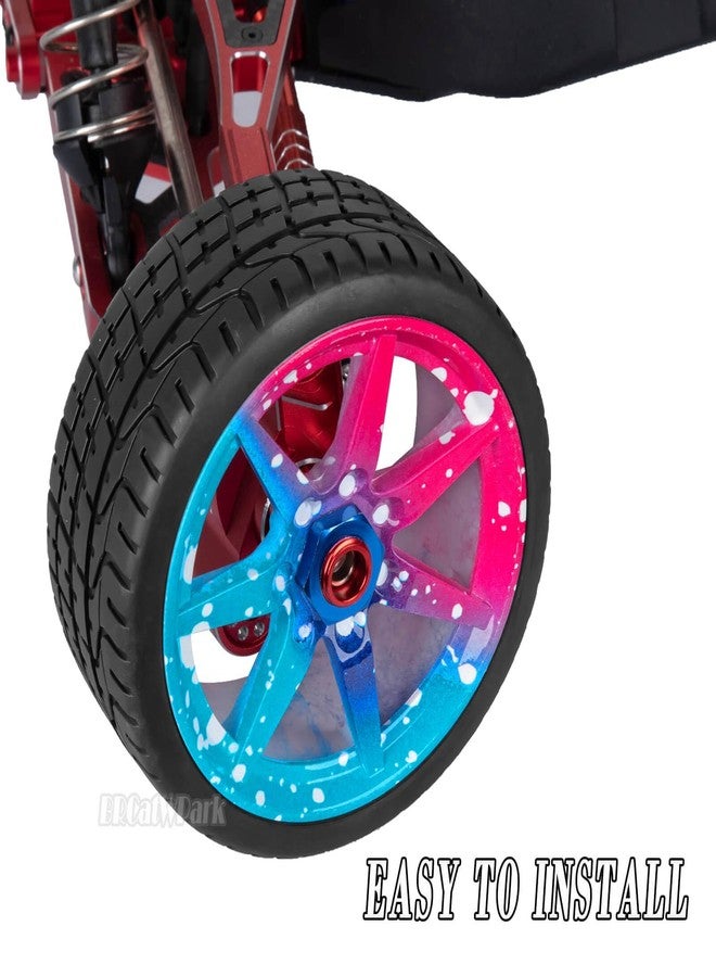 BRCatWPark RC Highway Tires Wheel for 1/7 Infraction 6S BLX/Limitless,1/8 Typhon 6s BLX,7 Spokes Wheel Rim & Rubber Highway Tires RC Drift Tires,Blue Pink - Image 3